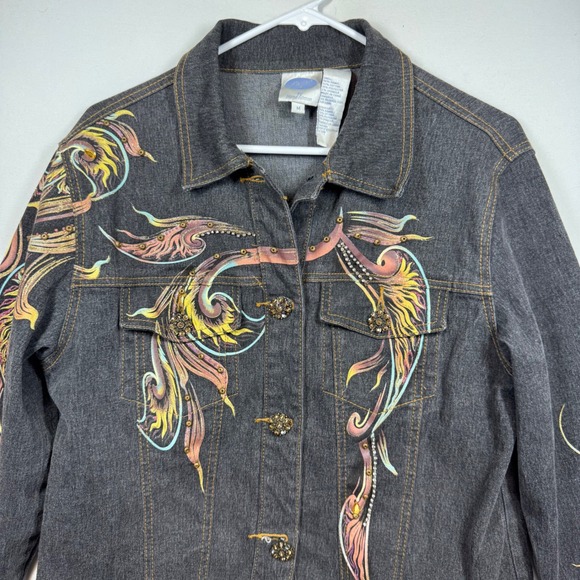 DG2 by Diane Gilman Jackets & Blazers - DG2 Diane Gilman Embellished Denim Jacket Women's Size M Charcoal Wash